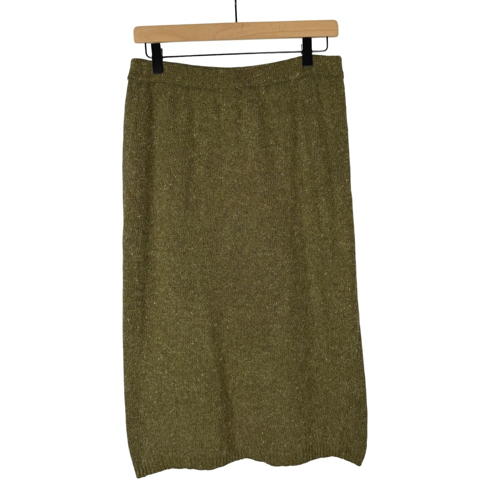 Raoul Knit Skirt Women L Green Silk Angora Vintage Midi Straight Pencil Luxury